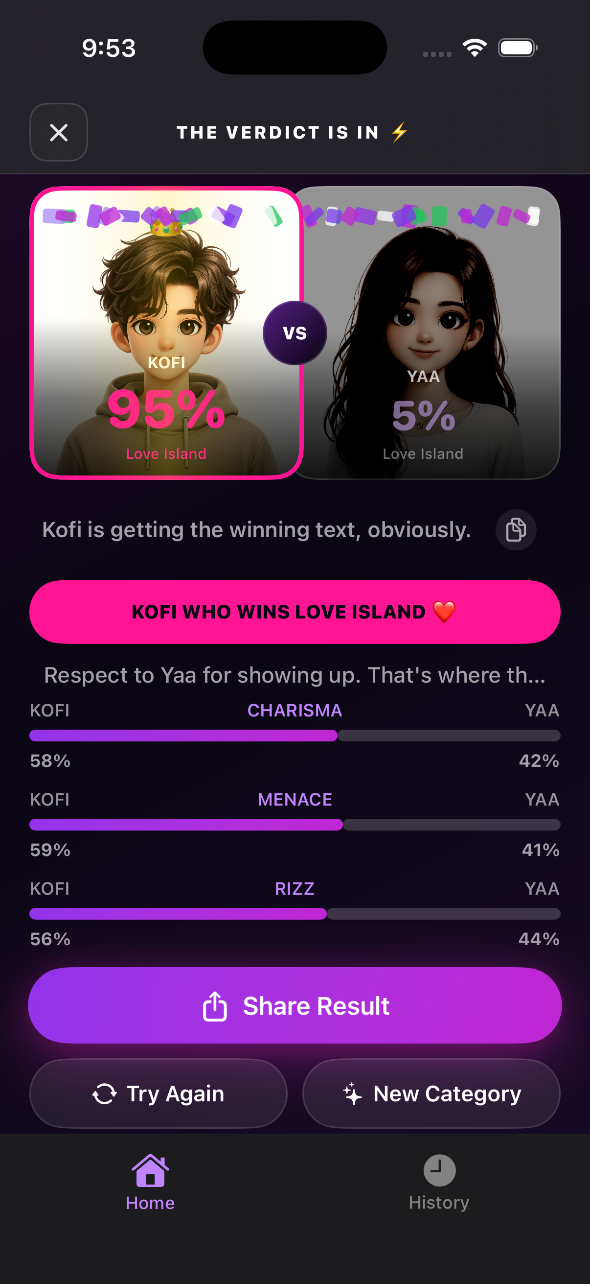 Judge Me AI results screen